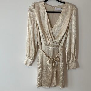 Greylin champagne satin Beige Wrap Dress with Belt medium NWOT